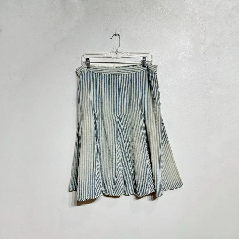 Free People Blue Summer Stripe Candace Midi Skirt Sz M